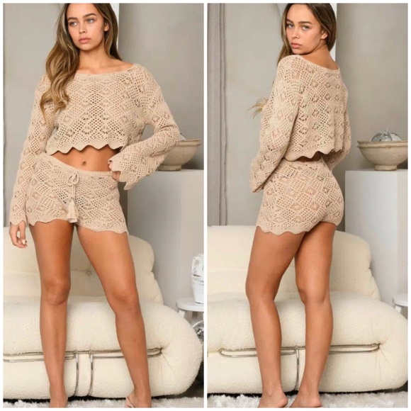 #53 CROCHET LONG SLEEVE TOP & SHORTS 2PC. SET - Picture 5 of 5